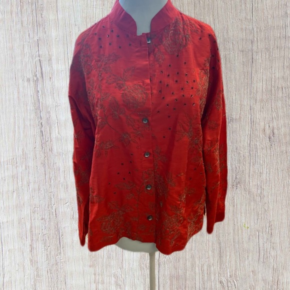 Chico's Asian Inspired mandarin Collared Shirt - Sz 1 - Picture 2 of 4